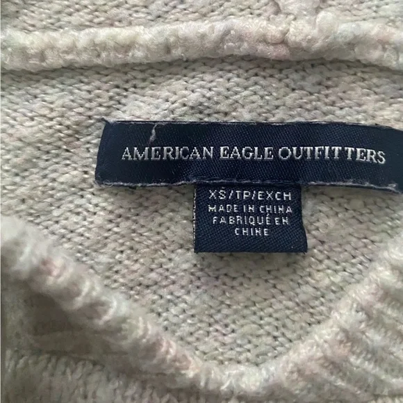 American Eagle Knit Cropped Hooded Sweater Oat XS - Picture 5 of 12